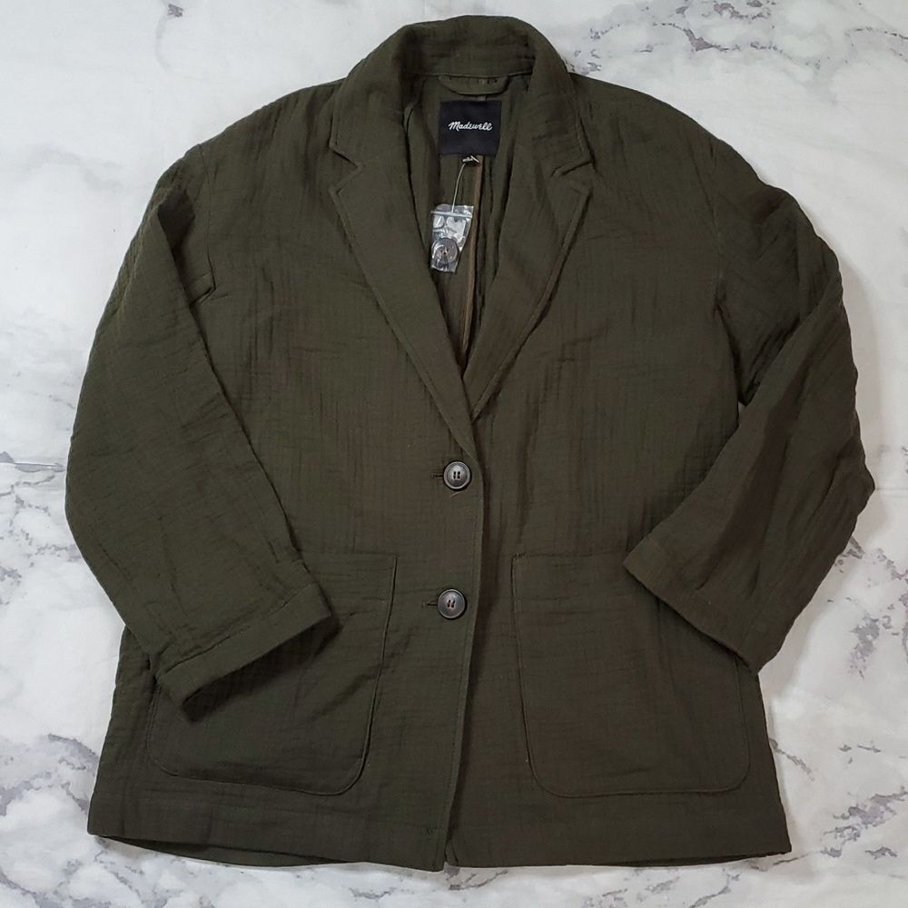 Madewell Olive Green Cotton Gauze Blazer